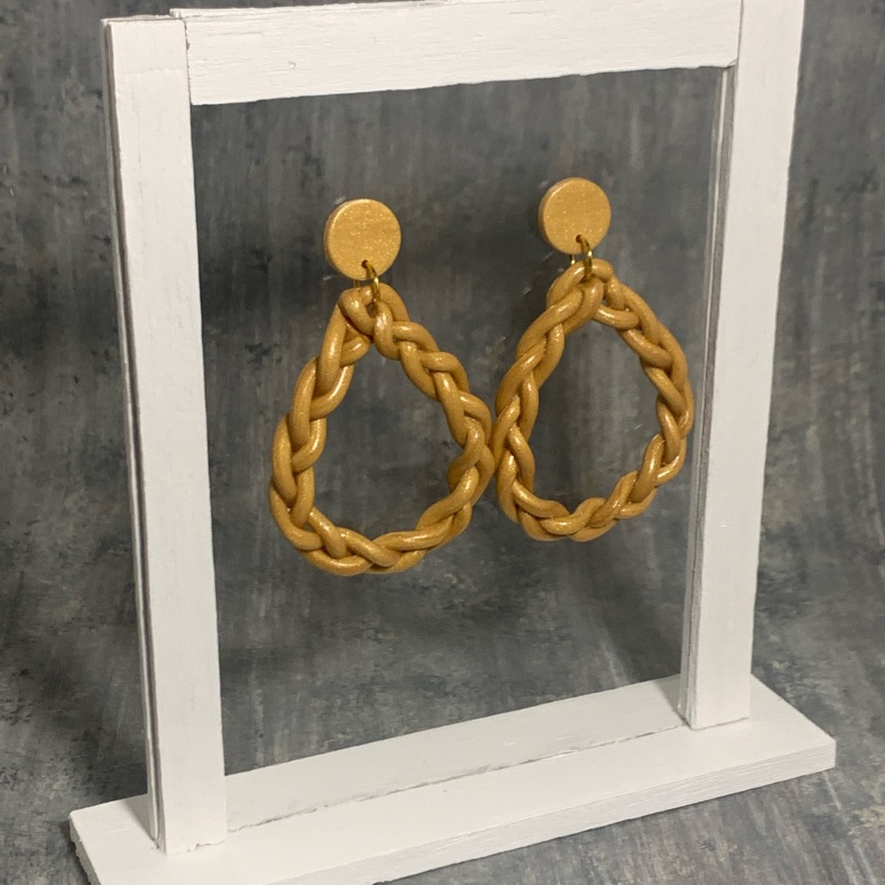 Golden Yellow Braided Handmade Clay Earrings